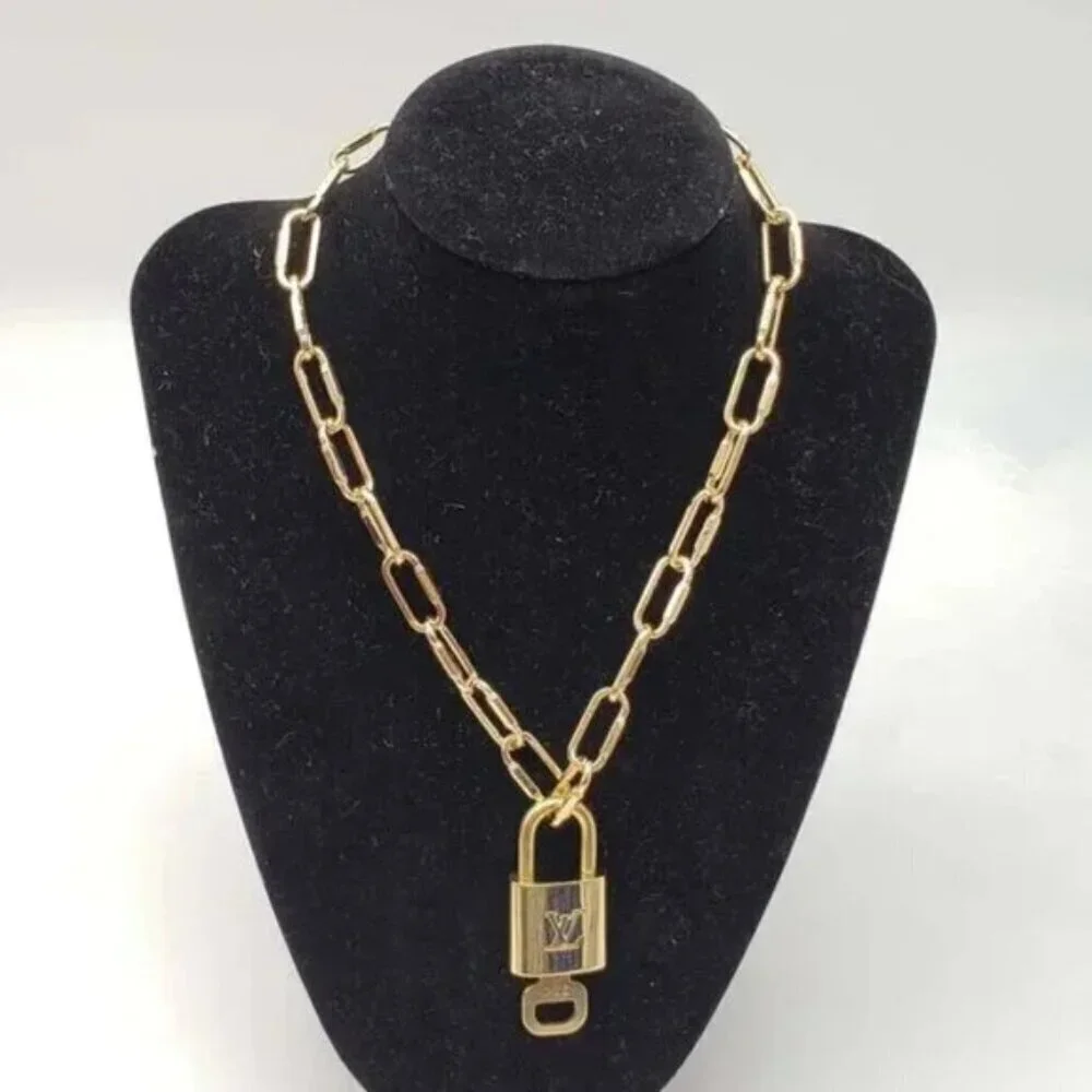 Authentic Louis Vuitton Lock and Key Gold Color with Gold Plated Chain Necklace